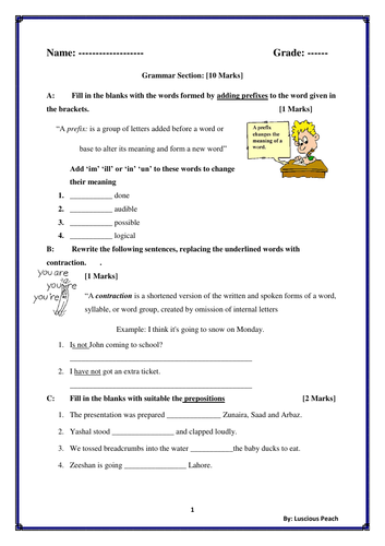 english test papers grade 3