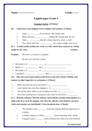 English entry test paper grade 5 with grammar, reading ...