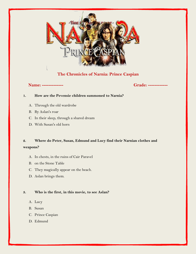 Chronicles of Narnia Prince Caspian - Movie comprehension with Key ...