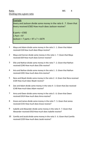 Dividing into a given Ratio | Teaching Resources
