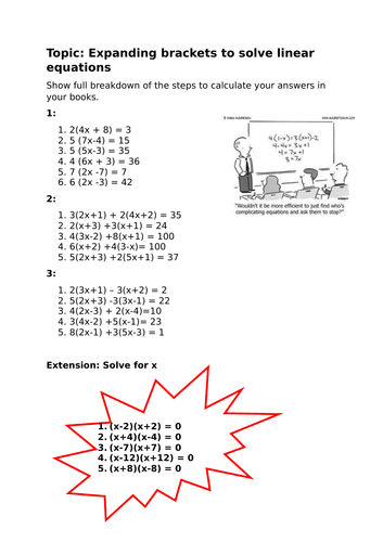 Algebraic Methods to solve linear equations with brackets | Teaching ...