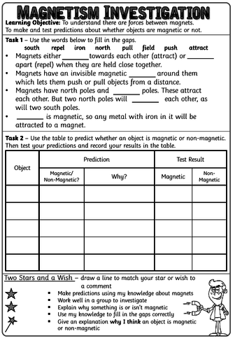 Magnetism Worksheet Year 3 4 Teaching Resources