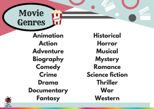 Movie Genres List - Free resource! | Teaching Resources