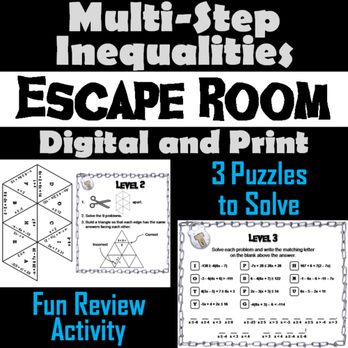 Solving Multi-Step Inequalities Game: Escape Room Math Activity