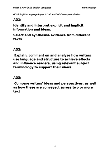 AQA Paper 2: Writer's viewpoints and perspectives booklet using 19th ...
