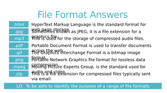 File Formats - Worksheet and Answers | Teaching Resources