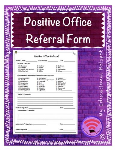 positive-office-referral-template-teaching-resources