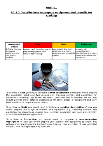 NCFE FOOD AND COOKERY LEVEL 2 AC 2.1 , 2.2 and 2.3 | Teaching Resources