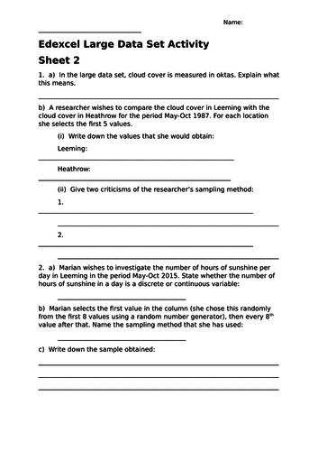 Edexcel Large Data Set Activity 2