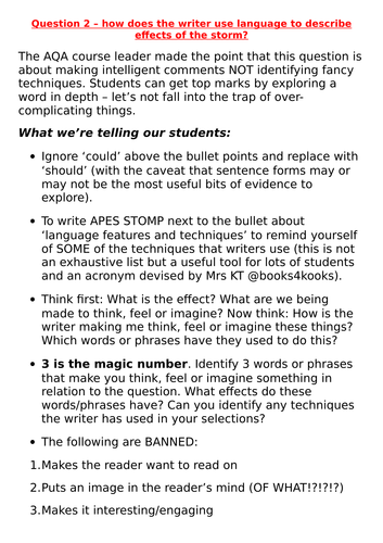 AQA GCSE English Language - Paper 1 Question 2 model answer & lecturer ...