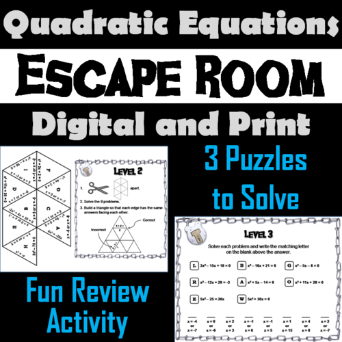 Quadratic Equations Activity: Escape Room Math