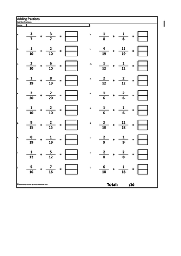 Adding Fractions With The Same Denominator (80 Questions And Answers) | Teaching Resources