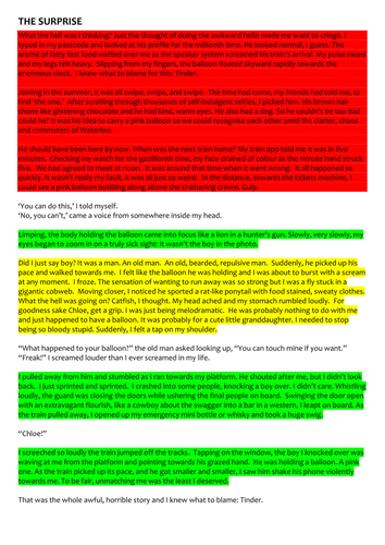 TINDER themed creative writing lesson (short story GCSE English ...