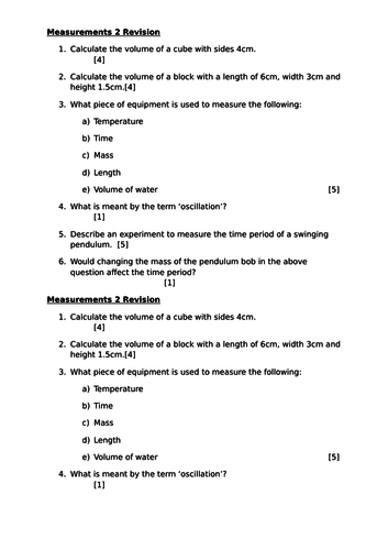 Worksheets on Measurements | Teaching Resources