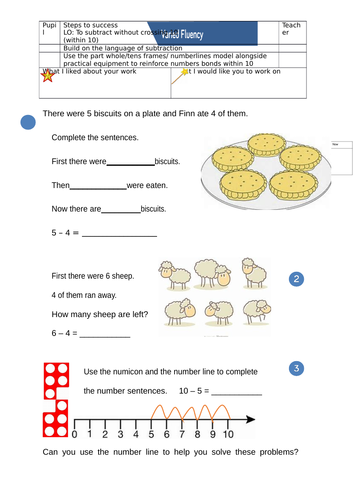 Year One - Subtraction not crossing 10 differentiated activity