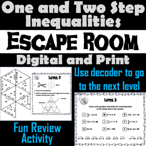 One and Two Step Inequalities Escape Room