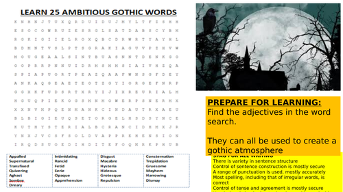 Gothic horror vocabulary building and spelling lesson
