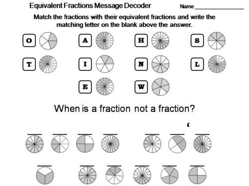 Equivalent Fractions Worksheet: Math Message Decoder