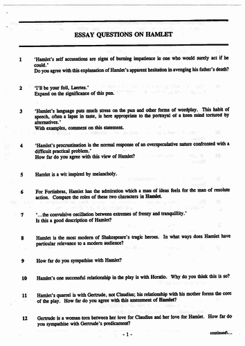 hamlet essay questions grade 12