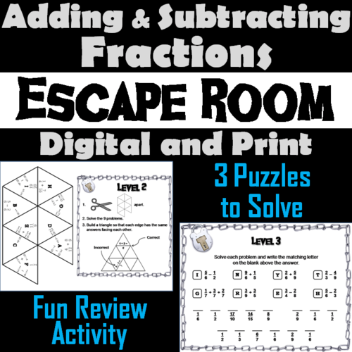 Adding and Subtracting Fractions Escape Room