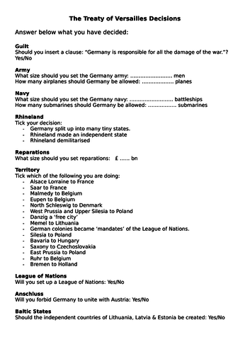 AQA (9-1) GCSE History - Conflict and Tension 1918-39  - Lesson 1 & 2 Treaty of Versailles