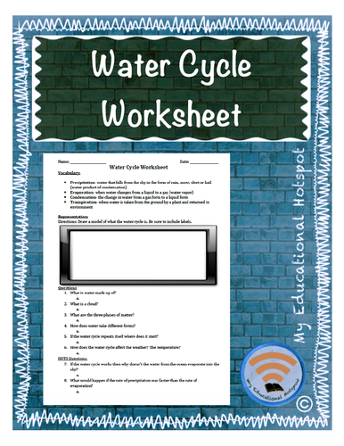 Water Cycle Worksheet Assessment | Teaching Resources