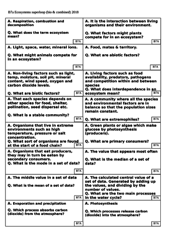 Revision card sorts for AQA 9-1 GCSE Biology / Combined - B7 - Ecology, Ecosystems & Biodiversity