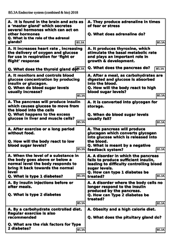 Revision card sorts for AQA 9-1 GCSE Biology / Combined – B5 - The endocrine system