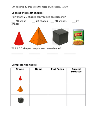 describing properties of 3 d shapes year 2 set of worksheets for 3 lessons differentiated 2 ways teaching resources