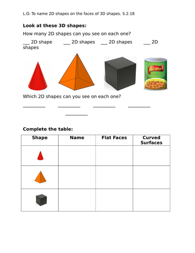 Properties of 3D Shapes Worksheet