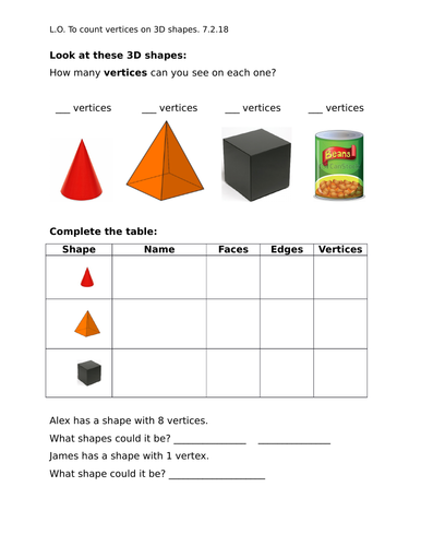 describing properties of 3 d shapes year 2 set of worksheets for 3 lessons differentiated 2 ways teaching resources