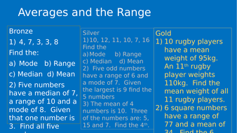 Differentiated Questions on Averages and the Range | Teaching Resources