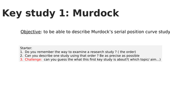 New GCSE Psychology - MURDOCK study ( serial position curve) | Teaching ...