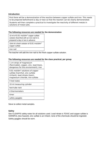 Displacement reactions KS3/ low ability GCSE