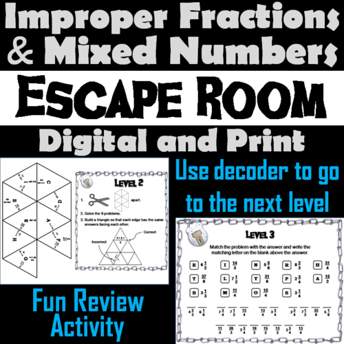 Improper Fractions and Mixed Numbers: Escape Room Math