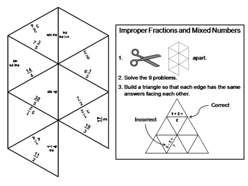 Improper Fractions and Mixed Numbers Game: Math Tarsia Puzzle