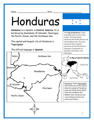 honduras-printable-handout-with-map-and-flag-teaching-resources