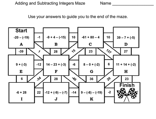 Adding And Subtracting Integers Activity Math Maze Teaching Resources