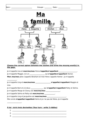 Ma famille using Simpsons | Teaching Resources