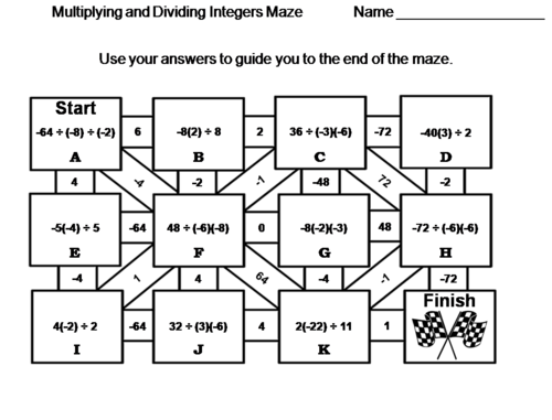 Multiplying and Dividing Integers Activity: Math Maze