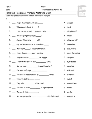 Reciprocal Pronouns Exercises Pdf