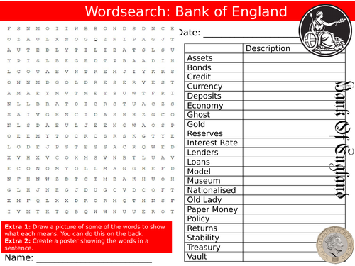 The Bank of England Wordsearch Puzzle Sheet Keywords Settler Starter ...