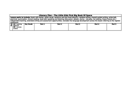 Little Kids First Big Book Of Space Literacy Plan