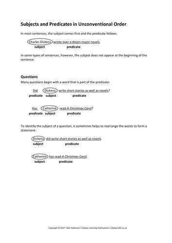 Identifying the subject in questions, imperatives and inverted sentences