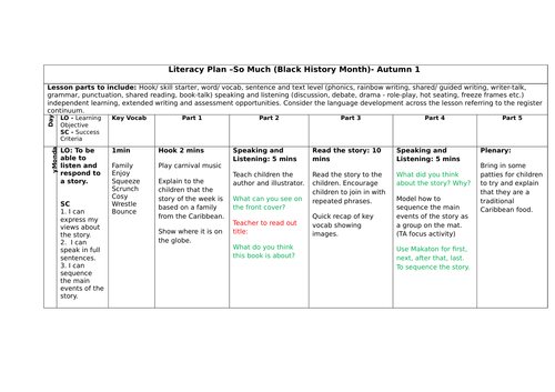 SO Much Literacy Plan for Reception