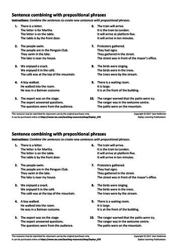 Prepositions & prepositional phrases | Teaching Resources