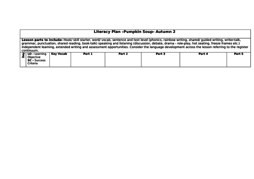 Pumpkin Soup Literacy Plan for Reception