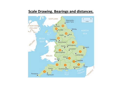 Bearings and distances. With Answers. Scale Drawing. England.