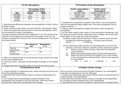 AQA C9 Chemistry of the atmosphere revision | Teaching Resources