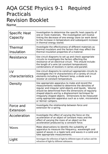 GCSE physics (AQA) Required Practicals Revision | Teaching Resources